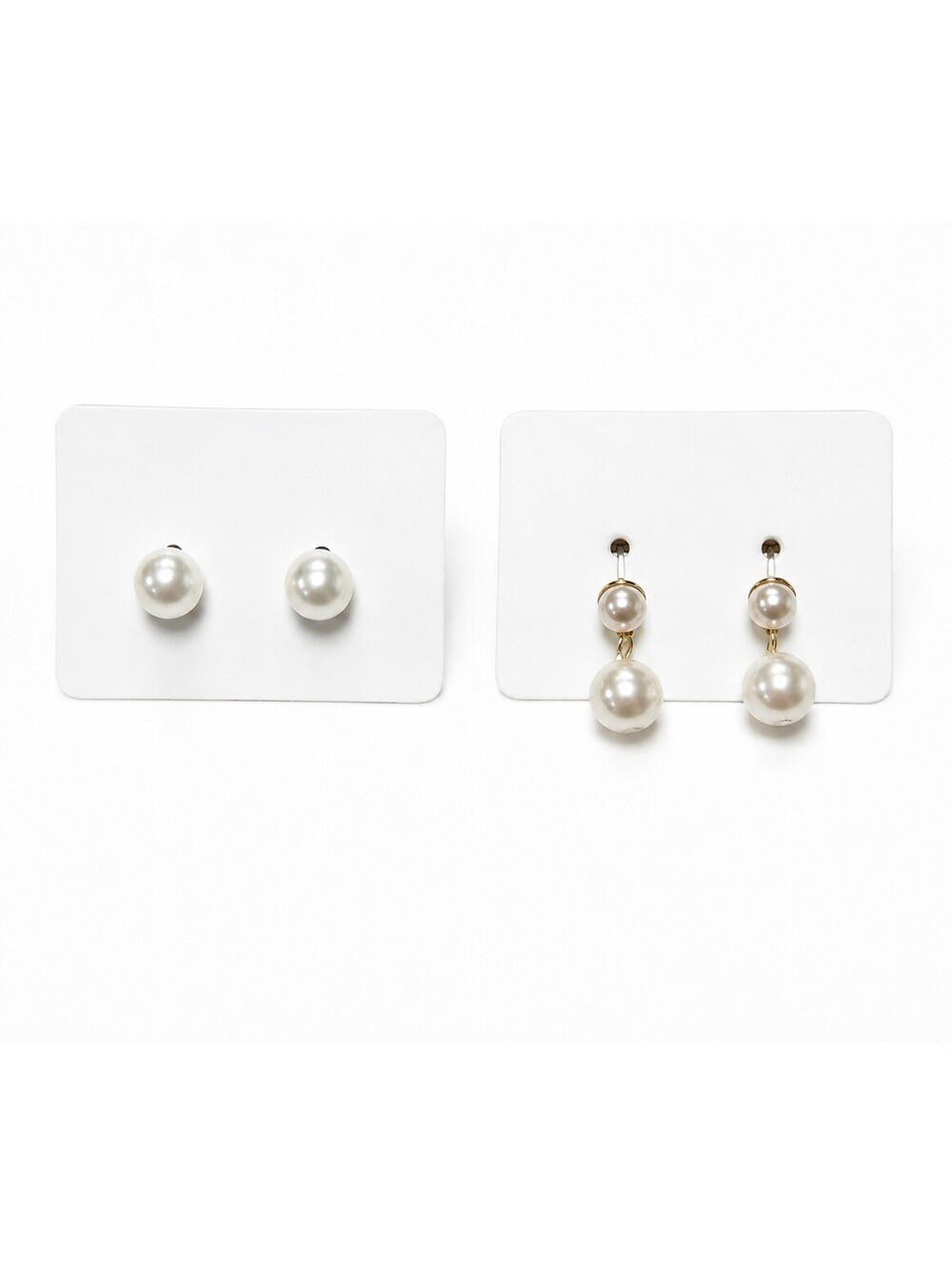 Lot of 2 White Faux Pearl Stud & Drop Earrings Silver Gold Tone